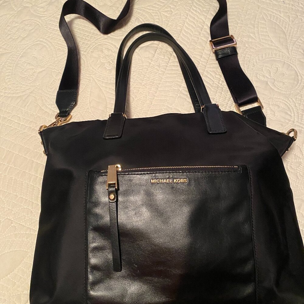 MK nylon convertible crossbody leather pocket